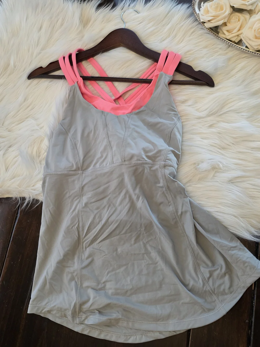 Lululemon Grey Beat The Heat Tank Top With Pink Strappy Built In Sports Bra